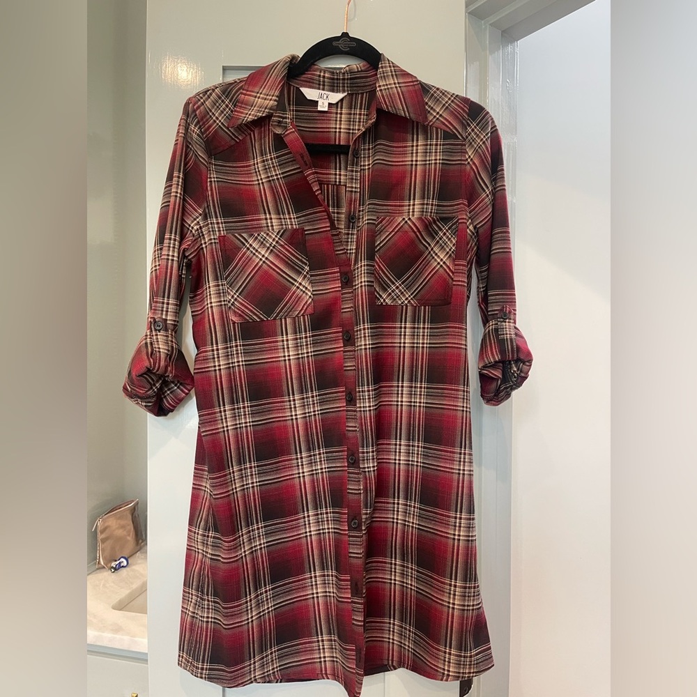 Jack by BB Dakota | Stina Berry Plaid Shirt Dress size small - Picture 2 of 6